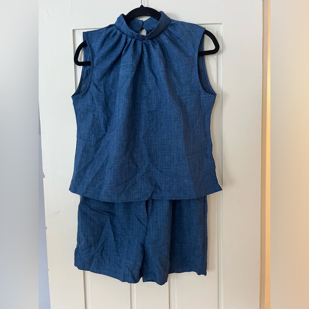 Blue Sleeveless Top and Shorts Set
